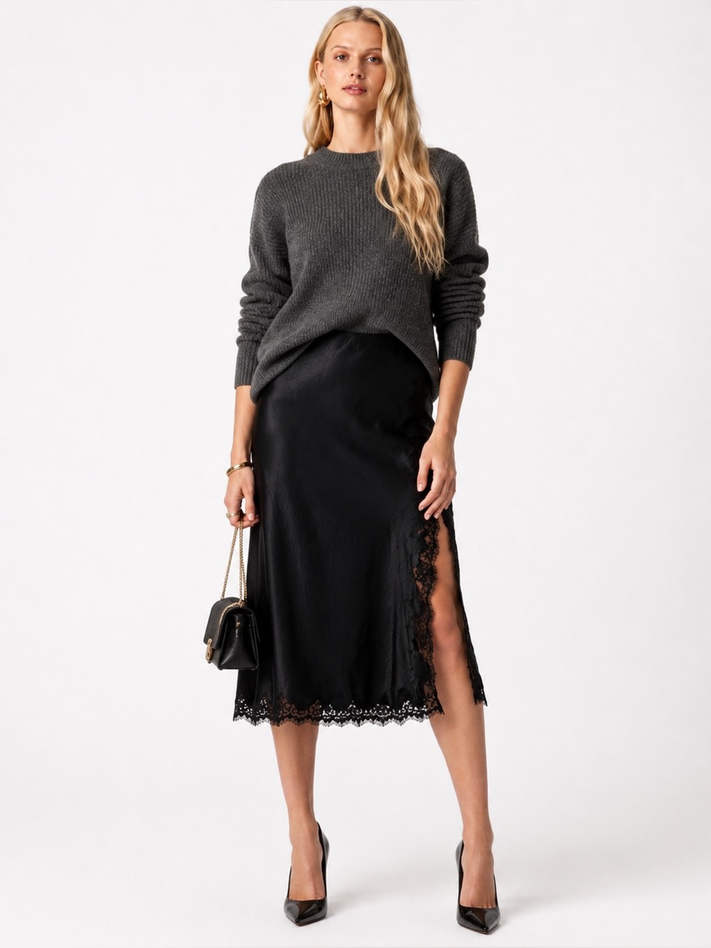 J. Crew Gwyneth lace-trim slip skirt in textured satin XXL - Picture 1 of 11